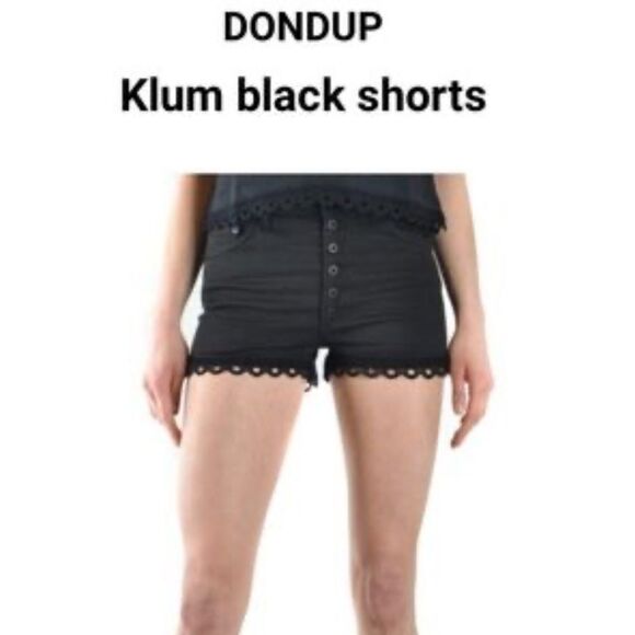 Dondup Klum Lace Trim Cotton Blend Black Jean Shorts Size 26 - Picture 1 of 10